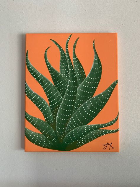 Orange Painting Aesthetic, Snake Plant Painting, Plant Painting Acrylic, Coasters Ideas, Painting Thoughts, Orange Plant, School Murals, Boho Painting, Cute Canvas Paintings