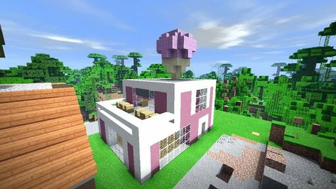 Ice Cream Shop build Minecraft Icecream Shop Minecraft, Ice Cream Shop Minecraft, Minecraft Ice Cream Shop, Shop Minecraft, Casa Minecraft, Modern Minecraft, Minecraft Town, Modern Minecraft Houses, Build Minecraft