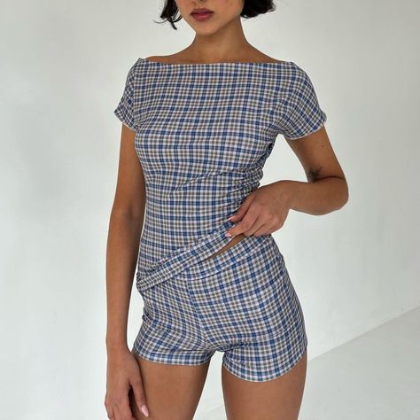 Offkut Studio | SS24 Look 1: Plaid Set • available on the 18th June 8pm British time along with more new releases to be announced ! Pre-made and ready to… | Instagram Blue Shorts Outfit, Plaid Set, Mood Board Fashion, Fashion Books, Blue Shorts, Dream Wardrobe, Holiday Outfits, Savannah, Passion For Fashion