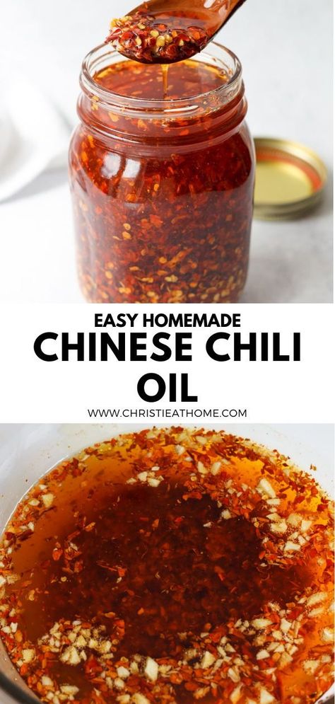 30-min. Easy Chinese Chili Oil. A spicy, delicious, chili oil made of red chili flakes, onion, garlic and other aromatics. An easy condiment that elevates any meal! #how to make chili oil #chili oil recipe chinese #chili garlic oil recipe Hot Oil Recipe, Spicy Chili Crisp, Garlic Oil Recipe, Chinese Chili Oil, Sichuan Chili Oil, Chinese Chili, Hot Chili Oil, Chili Oil Recipe, How To Make Chili