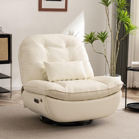 PRICES MAY VARY. 【Multifunctional Power Recliner】The swivel reclining chair can rotate 360 degrees, the backrest and footrest can be adjusted by voice control or by pressing the side buttons. You can easily adjust your sitting position to find the perfect angle for relaxation. 【Wide & Comfy Seat】The glider rocker seat size is 44.88"W x 22.04"D, and the 25.59" long backrest provide perfect support for your entire body. The nursery rocking chair is upholstered in premium PU leather, filled with hi Comfy Gaming Chair, Comfy Rocking Chair, Lazy Boy Chair, Gliding Chair, Nursery Rocking Chair, Chair Nursery, Modern Rocker, Single Seat Sofa, Glider Rocking Chair