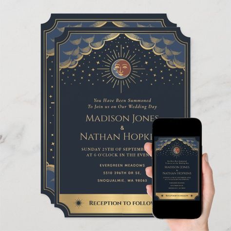 Tarot Card Wedding Invitation, Tarot Card Wedding, Celestial Wedding Invitations, Invitations Quinceanera, Sun And Moon Tarot, Modern Wedding Design, Card Wedding Invitation, Moon Tarot Card, Chic Wedding Invitations