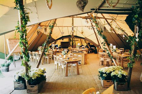 Tipi Decor - Jenny Packham Eden for a Tipi Wedding With All White Flowers and Images by David Jenkins Tipi Decoration, Tipi Decor, Tipi Interior, Marquee Flowers, David Jenkins, Tipi Wedding Decor, Cornish Wedding, Wedding Tents, Tropical Wedding Flowers