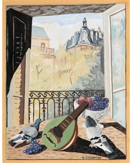 Artwork by Gino Severini, Nature morte avec mandoline et deux colombes, Made of Tempera on card Gino Severini, Italian Futurism, Win Art, Futurism Art, Walker Evans, Italian Painters, Georges Braque, Italian Artist, Italian Art