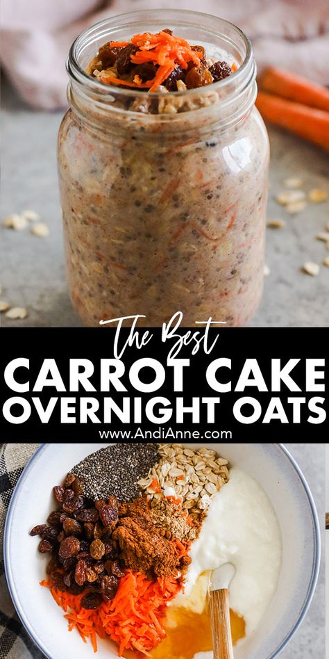 Healthy Delicious Overnight Oats, Carrot Cake Overnight Oats Protein, Overnight Oatmeal With Yogurt, Carrot Cake Over Night Oats, Carrot Cake Overnight Oatmeal, Overnight Oats Dates, Carrot Cake Oats Overnight, Jar Oatmeal Overnight, Nut Free Overnight Oats