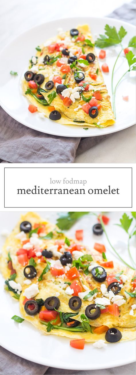 Low Fodmap Mediterranean Omelet | FUN WITHOUT FODMAPS Low Fodmap Omelette, Dash Meals, Ibd Recipes, Fodmap Breakfast, Mediterranean Foods, Mediterranean Breakfast, Med Diet, Ibs Diet, Spinach Tomato