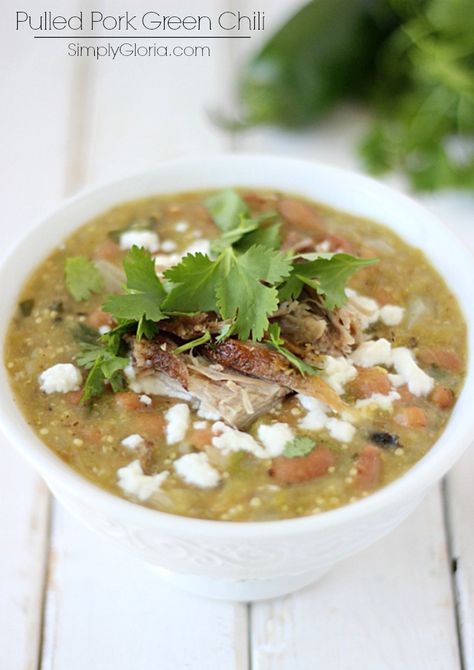 Pulled Pork Green Chili has fresh roasted chiles and tomatillos, stewed with tender pulled pork. Pulled Pork Green Chili, Green Chili With Pork, Pork Green Chili Recipe, Chili With Pork, Pork Green Chili, Green Chili Recipe, Simple Chili, Green Chili Pork, Green Chili Recipes