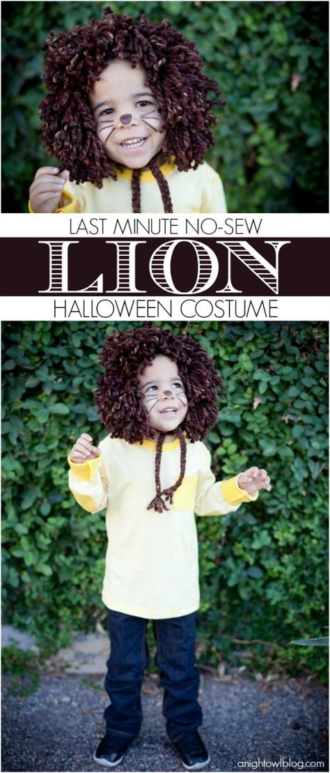 Easy last minute, no-sew kids Lion Halloween Costume at anightowlblog.com | #kids #halloween #costumes Lion Costume Diy, Yarn Halloween, Diy Costumes Kids Boys, Lion Halloween Costume, Lion Halloween, Lion Costume, Diy Costumes Kids, Diy Halloween Costumes For Kids, Diy Kostüm