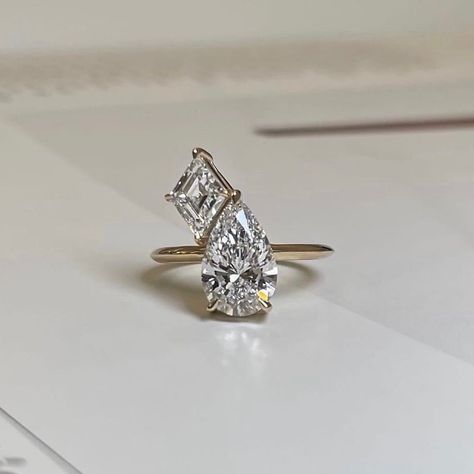 Shahla Karimi (@shahlakarimi_jewelry) • Instagram photos and videos Two Stone Engagement Ring, White Stone Ring, Gold Promise Ring, Gold Promise Rings, Yellow Gold Wedding Ring, Pear Engagement Ring, Yellow Gold Engagement Rings, Stone Engagement Rings, Proposal Ring