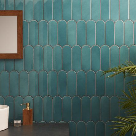 Ivy Hill Tile Aerial 2.83 in. x 7.67 in. Polished Ceramic Fishscale Wall Tile (5.15 Sq. Ft. / Case) | Wayfair Mcm Renovation, Artmore Tile, Nantucket House, Aqua Bathroom, Cleaning Ceramic Tiles, Bath Tile, Fish Scale Tile, Cleaning Tile Floors, Shower Style