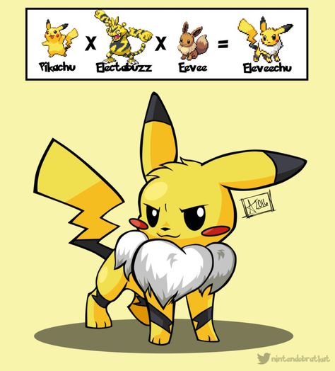 2016: Eleveechu by nintendobratkat Pokemon Mix, Pixel Pokemon, Solgaleo Pokemon, Pokemon Eevee Evolutions, Pokemon Fusions, Pokemon Fusion Art, Pikachu Art, Mega Pokemon, Pokemon Breeds