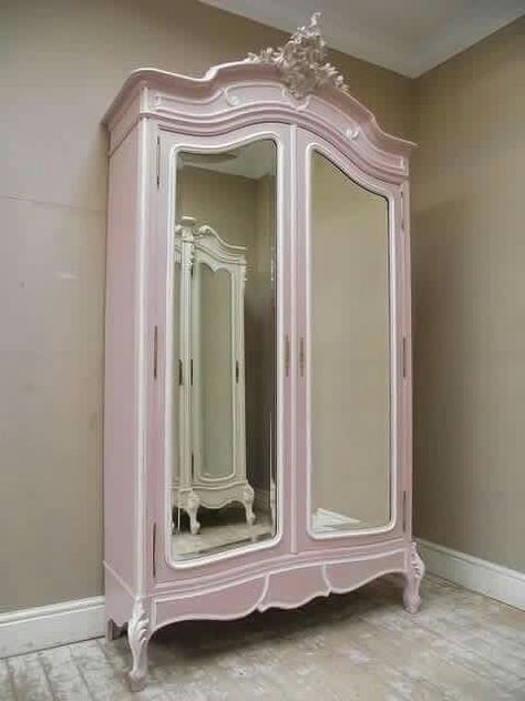 Muebles Shabby Chic, Pink Wardrobe, Rococo Furniture, Wooden Closet, French Armoire, Pink Furniture, Antique French Furniture, French Rococo, Shabby Chic Bedrooms