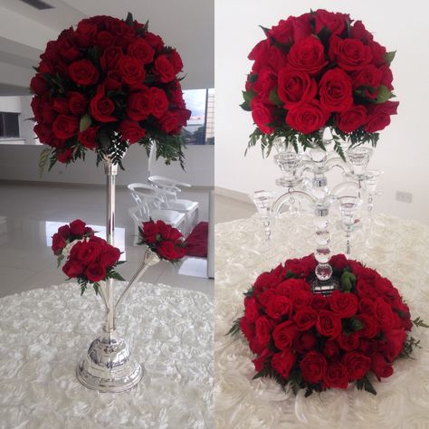 Crystal and silver candlestick for wedding centerpieces Centerpieces With Wine Glasses, Red Silver Wedding, Diy Floral Centerpieces, Black Centerpieces, Sweet 16 Centerpieces, Quinceanera Centerpieces, Red Centerpieces, Diy Valentines Day Wreath, Event Signs