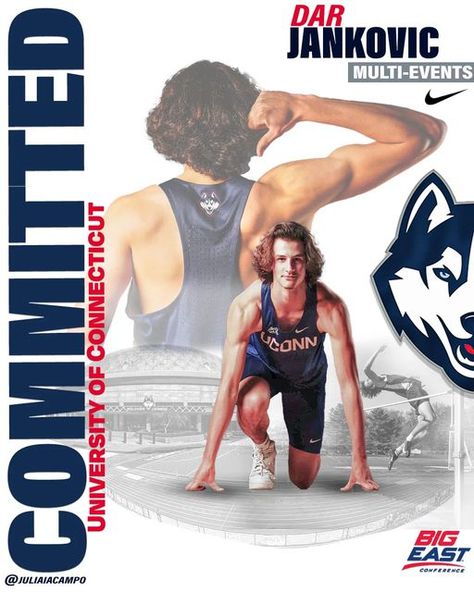 College Sports Graphics, Track And Field Sports, College Poster, Sports Design Ideas, Senior Day, University Of Connecticut, Sport Poster Design, Hero Poster, Graphic Ideas