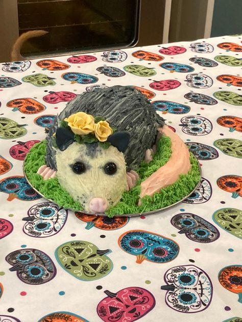 GUYS GUYS ITS OPOSSUM CAKE Possum Birthday Party, Opossum Cake, Possum Cake, Opossum Art, Goofy Cake, Trailer Trash Party, White Trash Party, Mt Olympus, Beverly Hillbillies