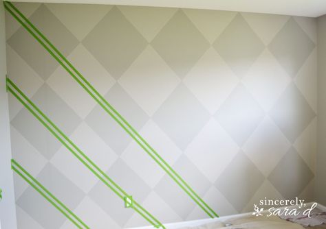 Argyle Wall 10 Accent Wall With Paint, Patterned Accent Wall, Argyle Wall, Porter Paint, Room Wall Painting, Make A Game, Wall Paint Designs, Girls Bathroom, Painted Wall