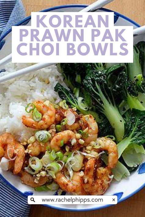 These tasty Korean prawn bowls are also great served cold for a packed lunch. The sesame pak choi I promise you will also become your go-to Asian side. Prawn Rice, Honey Sesame, Prawn Recipes, Takeout Food, Pak Choi, Packed Lunch, Asian Grocery, Black Sesame Seeds, Black Sesame