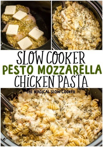 Pesto Mozzarella Chicken, Magical Slow Cooker, Pesto Mozzarella, Mozzarella Pasta, The Magical Slow Cooker, Slow Cooked Chicken, Mozzarella Chicken, Corn Dog, Crockpot Dishes