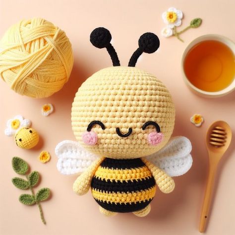 Bee Crochet Pattern, Amigurumi Bee, Knitting Patterns Free Dog, Bee Crochet, Crochet Bird Patterns, Crochet Nursery, Crochet Baby Hat Patterns, Knitting Machine Patterns, Crochet Bee