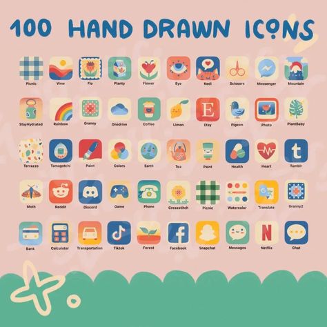 Cutesy iOS & Android App Icon Pack 100 Hand Drawn App Icons doodle aesthetic Hand Drawn App Icons, Snapchat Message, Android App Icon, Android Icons, App Icon Pack, Phone Decals, Sports App, Cute App, Music Page