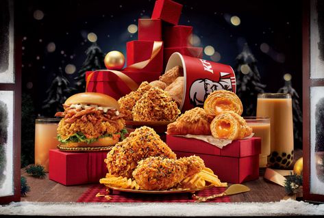 Kfc Christmas, Christmas Advertising, Food Projects, Restaurant Menu Design, Food Poster Design, Food Ads, Healthy Sweets Recipes, Specialty Foods, Food Poster