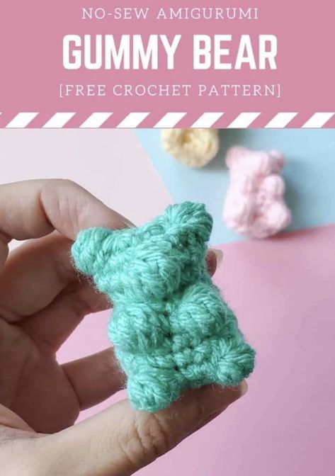 Amigurumi Gummy Bear Crochet Pattern (FREE) Gummy Bear Ornament, Crochet No Sew Gummy Bear, Gummy Bear Gift Ideas, Tiny Bear Crochet Pattern Free, Crochet Tiny Bear, Mini Bear Crochet Pattern, Amigurumi No Sew Free Pattern, Crochet Gummy Bear Pattern Free, Crochet Baby Dolls Free Patterns