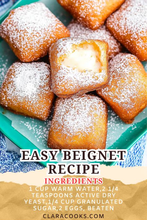 Easy Beignet Recipe Quick Easy Homemade Desserts, Easy French Dessert Recipes, Begniets Recipes Easy, Easy Baking Recipes Desserts Simple, Easy Sweet Treats Quick, Easy Beignet Recipe, Beignets Recipe Easy, Beignets Easy, Easy Pastries