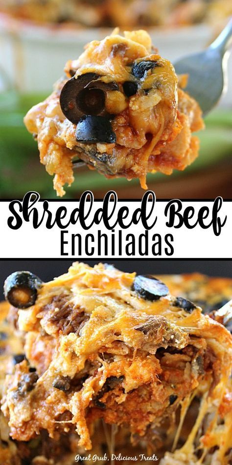 Shredded Beef Enchiladas, Shredded Beef Recipes, Mexican Food Dishes, Mexican Recipe, Beef Casserole Recipes, Beef Enchiladas, Shredded Beef, Easy Mexican, Mexican Food Recipes Easy