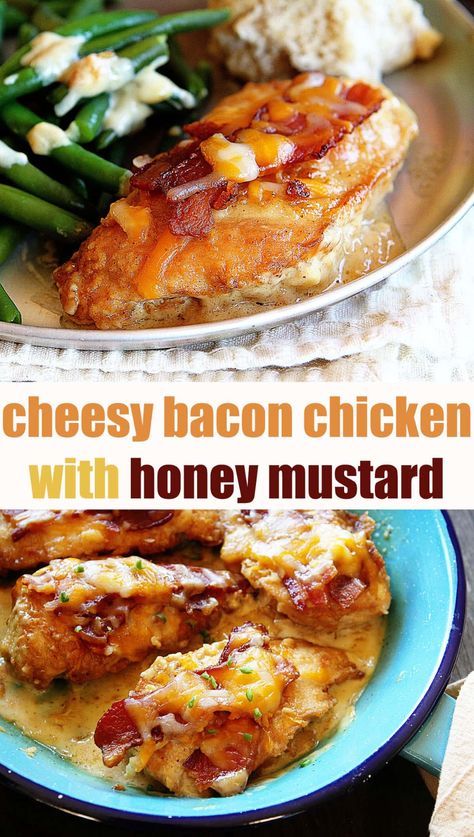 Chicken With Honey Mustard Sauce, Chicken With Mustard Sauce, Chicken With Honey Mustard, Homemade Honey Mustard Sauce, Chicken With Mustard, Cheesy Bacon Chicken, Chicken With Honey, Cheesy Chicken Recipes, Chicken Food Recipes