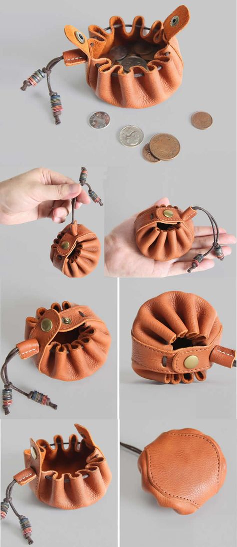 Genuine Leather Handmade Drawstring Coin Change Purse Pouch Bluetooth Wireless Earphone Case Mini Wallet Wallets Pouch Pocket Storage Bag DrawString Bags Key Holder Case Cool Office Supplies, Office Supplies Gift, Purse Storage, Pocket Storage, Leather Crafts, Key Bag, Cute Notebooks, Wallet Pouch, Pen Gift