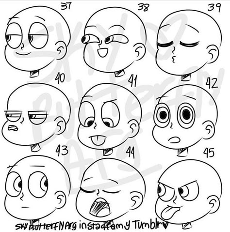 Drawing Face Expressions Sketches, Cartoon Expressions Faces, Cartoon Face Reference, Cartoon Facial Expressions, Kawaii Expressions, Cartoon Faces Expressions, Cartoon Expression, Cartoon Body, Drawing Face Expressions