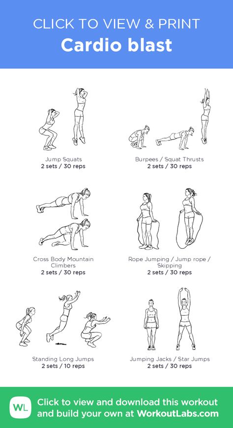 Cardio blast – click to view and print this illustrated exercise plan created with #WorkoutLabsFit Cardio Excersises Gym, Gym Cardio Routine, Cardio Workouts At The Gym, Shoulder Workouts, Workout Labs, Workout Gym Routine, Gym Workout Plan For Women, Effective Ab Workouts, Reps And Sets