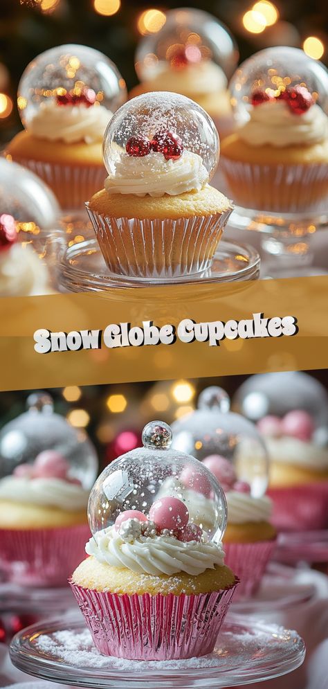 Dreaming of a whimsical winter treat? Discover Snow Globe Cupcakes! These enchanting desserts capture the magic of the season with a deliciously sweet surprise inside. Perfect for holiday gatherings or a cozy night in, these cupcakes delight with every bite. Each delicate creation features a sparkling sugar dome that’s almost too pretty to eat. Simple to make and a festive centerpiece, they’ll be the star of your dessert table. Indulge in a frosty culinary adventure that’s as beautiful as it is delicious. Perfect for sharing with family and friends—or savoring on your own! Cupcake Snow Globe, Sugar Dome, Snow Globe Cake, Taylor Swift Dessert, Nye Desserts, Snow Globe Cupcakes, Winter Desserts Easy, Globe Cake, Easy Dessert Recipes Christmas