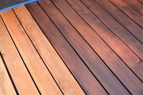 How I Stained Our Deck with Sherwin-Williams - SG Style Redwood Deck Stain, Solid Stain Deck Colors, Sherwin Williams Stain Colors, Sherwin Williams Deck Stain, Solid Stain Deck, Cedar Deck Stain, Staining Wood Furniture, Wood Deck Stain, Deck Paint Colors