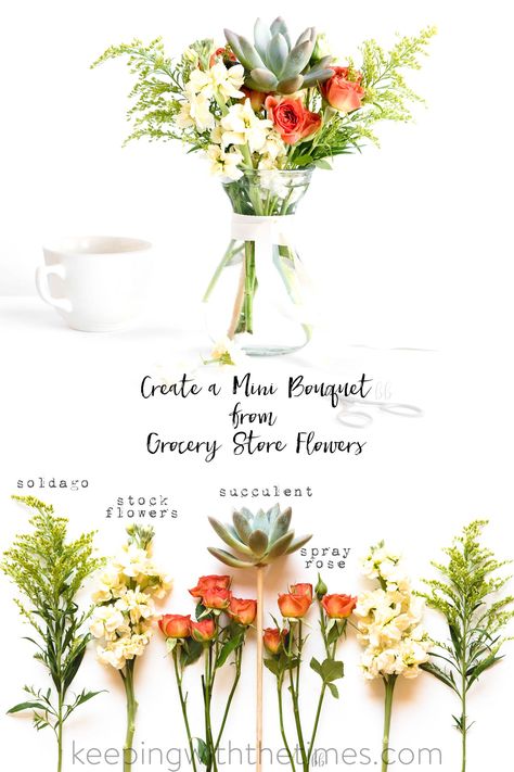 Trader Joe's Flowers Deconstructed - Keeping With The Times Everyday Flower Arrangements, Simple Diy Flower Arrangements, Trader Joe Bouquet, Mixed Flower Arrangements, Flower Recipes Arrangement, Cheap Flower Arrangements, Simple Flower Arrangements, Birthday Flowers Arrangements, Pretty Bouquet