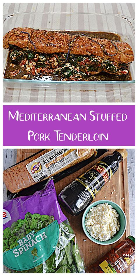 Delicious Mediterranean Stuffed Pork Loin brushed with a balsamic sauce. #porkrecipes #Mediterraneanrecipes #pork | Pork Recipes | Mediterranean Recipes | Greek Recipes | Mediterranean Pork Loin Recipes, Mediterranean Diet Recipes Pork Tenderloin, Mediterranean Stuffed Pork Loin, Stuffed Pork Tenderloin Goat Cheese, Mediterranean Pork Tenderloin, Herb Stuffed Pork Loin, Stuffed Pork Loin, Recipes Greek, Balsamic Sauce