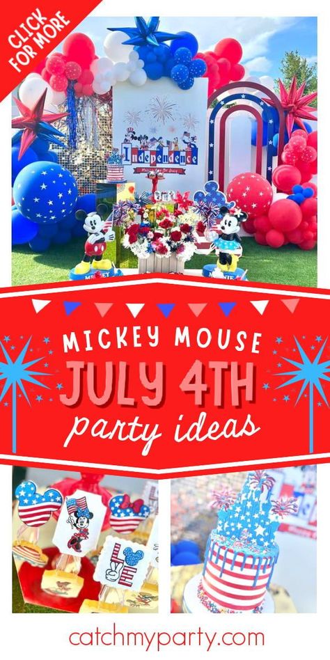 4th Of July Birthday Party Decorations, Summer Party Planning, Minnie Mouse Theme Party, 4th Of July Birthday, Blue Birthday Parties, Minnie Mouse Theme, Mickey Mouse Parties, Summer Birthday Party, Birthday Party Activities