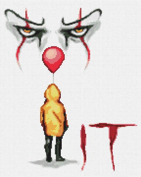 Pennywise and Georgie cross stitch pattern. Simple design pdf | Etsy Pennywise Birthday, Pennywise And Georgie, Balloon Cross Stitch, Balloon Cross, Cross Stitch Pattern Simple, C2c Crochet Pattern Free, Pennywise The Clown, Halloween Cross Stitch Patterns, Art Perle