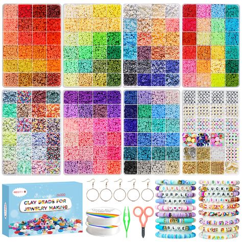 PRICES MAY VARY. All Inclusive: Redtwo clay beads bracelet making kit contains about 24910 flat clay beads in 168 colors; and comes with about 1090 kinds of accessories and tools, such as letter beads from A to Z, number beads, smile beads, bag clasps, lobster clasps and other charms, as well as 2 rolls of elastic cord, scissors, tweezers, and other tools; it can satisfy all the needs of DIY bracelets or jewelry; it is the best choice for the jewelry making enthusiasts Refuse Clutter, Neatly Org Bracelet Making Kits, Clay Bead Bracelet Kit, Clay Bead Kit, Preppy Clay Bead Bracelets, Smile Beads, Clay Bead Set, Clay Beads Bracelet, Bracelet Business, Beads Kit