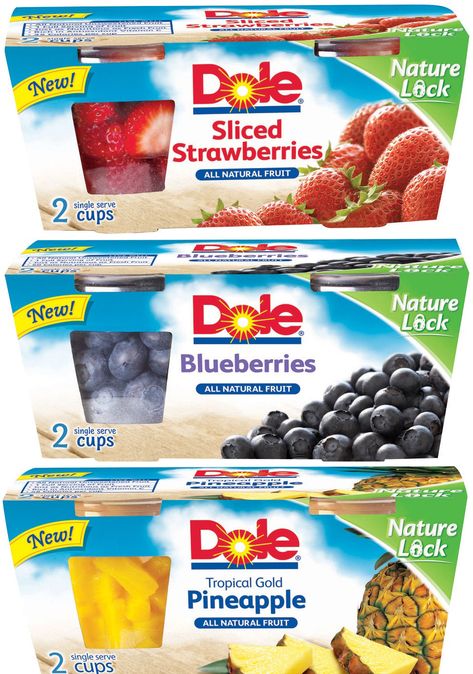 DOLE® today announced the introduction of two new products, DOLE® Fruit Smoothie Shakers® and DOLE® Frozen Fruit Single-serve Cups. Both contain froze Frozen Fruit Packaging, Simple Pastries, Dole Fruit Cups, Frozen Fruit Smoothie Recipes, Frozen Fruit Recipes, Food Canning, Dressing For Fruit Salad, Wedding Snacks, Smoothie Ideas