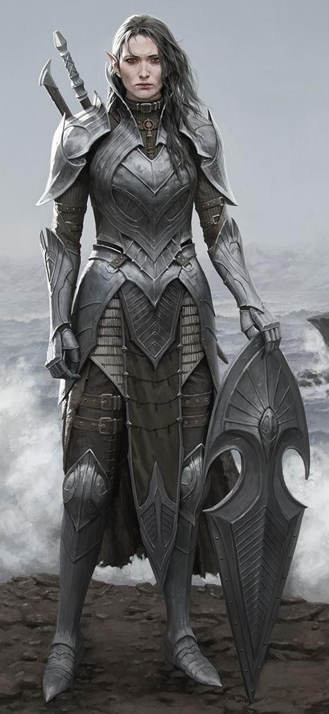 ArtStation - dark elf on the edge of a cliff, Yujin kim Female Armor, Heroic Fantasy, Armadura Medieval, Fantasy Magic, Idee Cosplay, Female Knight, Dungeons And Dragons Characters, Dark Elf, Fantasy Armor