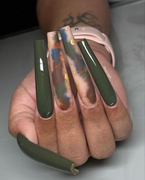 Acrylic Nails Green, White Tip Acrylic Nails, Brown Acrylic Nails, Green Acrylic Nails, Purple Acrylic Nails, Fancy Nails Designs, Ombre Acrylic Nails, Nail Candy