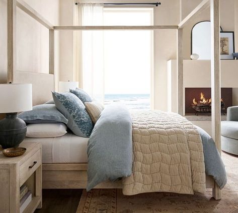 Latest Furniture & Home Decor | New Home Decor | Pottery Barn Dovetail Joinery, Adjustable Mattress, Beach Bedroom, Canopy Bed, Kiln Dried Wood, Mango Wood, Platform Bed, Open Shelving, Girls Bedroom