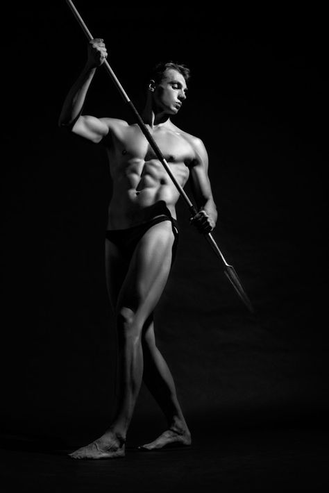 Spear Poses Drawing Reference Male, Spear Action Pose, Man With Spear Pose, Holding A Spear Reference, Strong Pose Reference, Holding Spear Pose Reference, Spear Pose, Man With Spear, Holding Spear