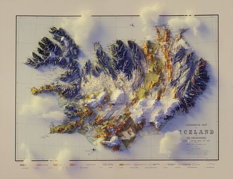 Sean Conway on Twitter: "1901 Geological Map of Iceland with a few decorator clouds.  Plus a few detail shots.  Surface source - Landmælingar Íslands Map source - Landsbókasafn Íslands Háskólabókasafn  #arcgispro #blender #iceland… https://t.co/w2StHMVVqD" Map Of Iceland, Budget List, Maps Aesthetic, Geological Map, Painted Animals, Cartography Map, Iceland Map, Iceland Vacation, Fantasy Map