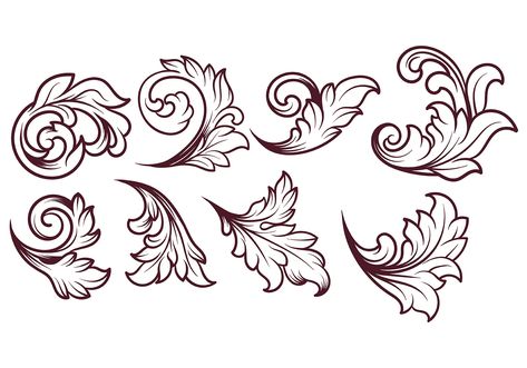 Filigree Tattoo, Ornament Drawing, Tooling Patterns, Engraving Art, Acanthus Leaf, Deco Floral, Filigree Design, Zentangle Art, Free Vectors