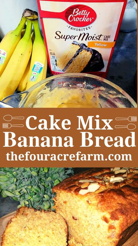 Cake Mix Banana Bread Recipe, All Recipes Banana Bread, Banana Bread Easy Moist, Cake Mix Banana Bread, Banana Cake Mix, Easy Dinner Desserts, Yellow Cake Mix Recipes, Best Cake Mix, Recipes Using Cake Mix