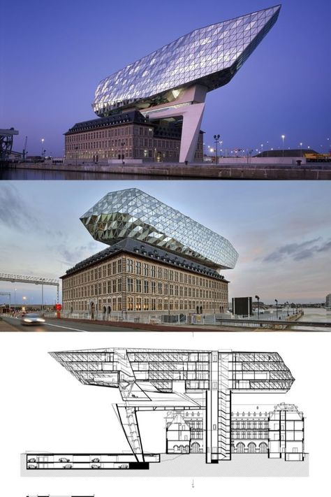 Dominating the skyline of Antwerp, the new headquarters for the Antwerp Port Authority on the Kattendijk dock, the Port House has been completed and officially opened today. The project is one of the last monumental designs by Zaha Hadid Architects in Belgium. A masterfully renovated and extended fire station, that is designed to bring together under a single roof the Belgian city’s some 500 port authority staff while referencing in its design some of Antwerp’s key features. Zaha Hadid Projects, Zaha Hadid Architecture, Zaha Hadid Design, Zaha Hadid Architects, Port Authority, Zaha Hadid, City Architecture, Fire Station, The Project