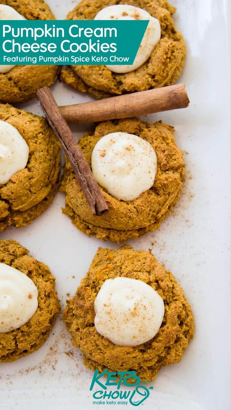 Pumpkin Cream Cheese Cookies Pumpkin and cream cheese are best friends—these soft and spicy cookies are proof! Created with Keto Chow ketochow.xyz Pumpkin Cream Cheese Cookies, Keto Pumpkin Cream Cheese, Spicy Cookies, Pumpkin And Cream Cheese, Pumpkin Pie Shake, Low Carb Pumpkin Recipes, Low Carb Cupcakes, Keto Chow, Low Carb Cookies Recipes