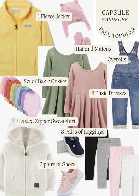 Toddler Capsule Wardrobe Girl, Toddler Capsule Wardrobe, Fall Basics, Sweatshirt Zipper, Toddler Fall, Kids Wardrobe, Toddler Hat, Girls Wardrobe, Fashion Capsule